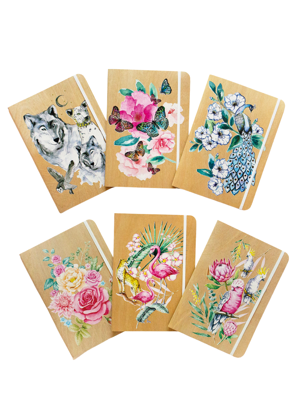 B6 Wood Cover Notebook (Lined) - Parrots &amp; Proteas