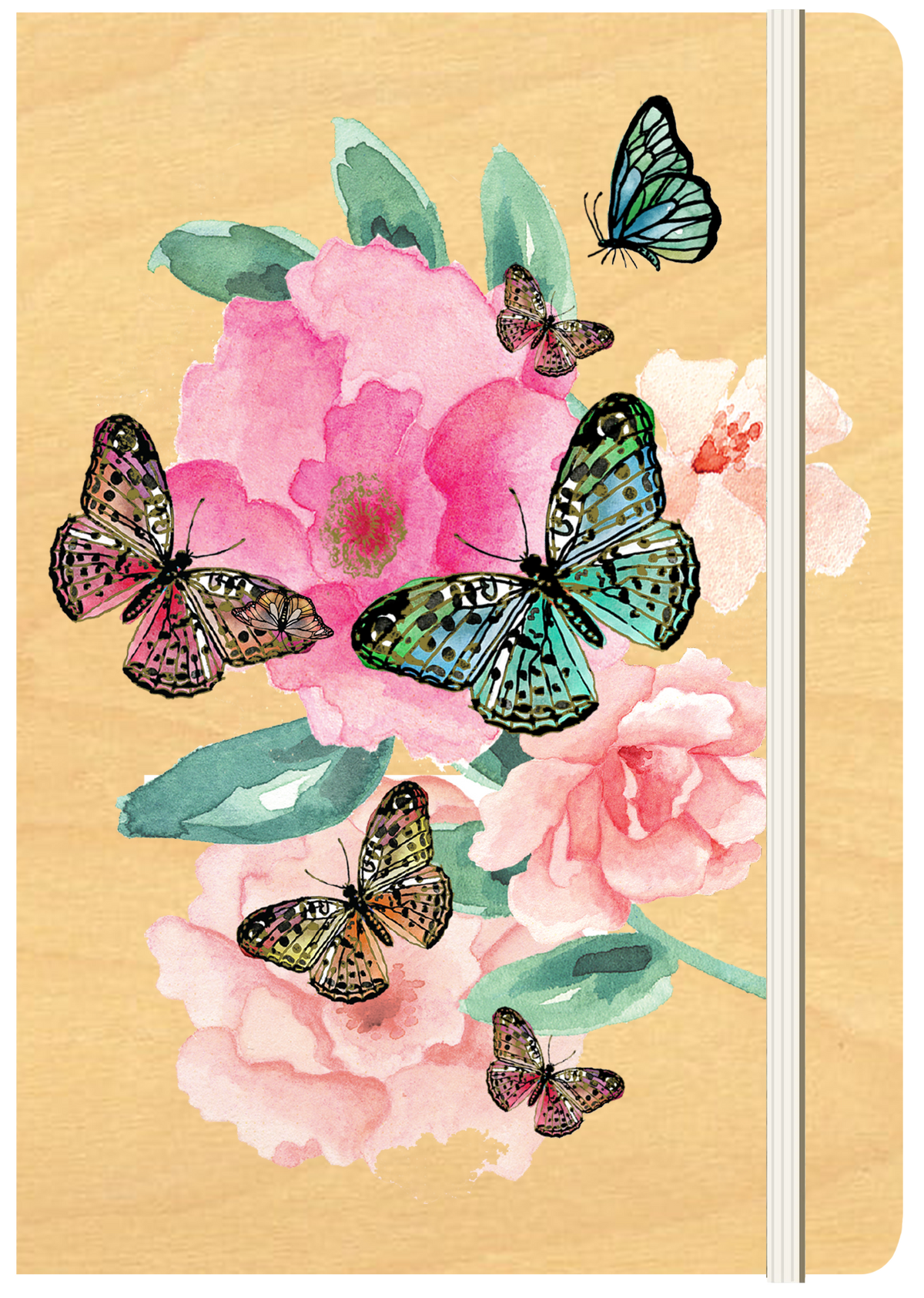 A5 Wood Cover Journal (Blank) - Butterfly Garden