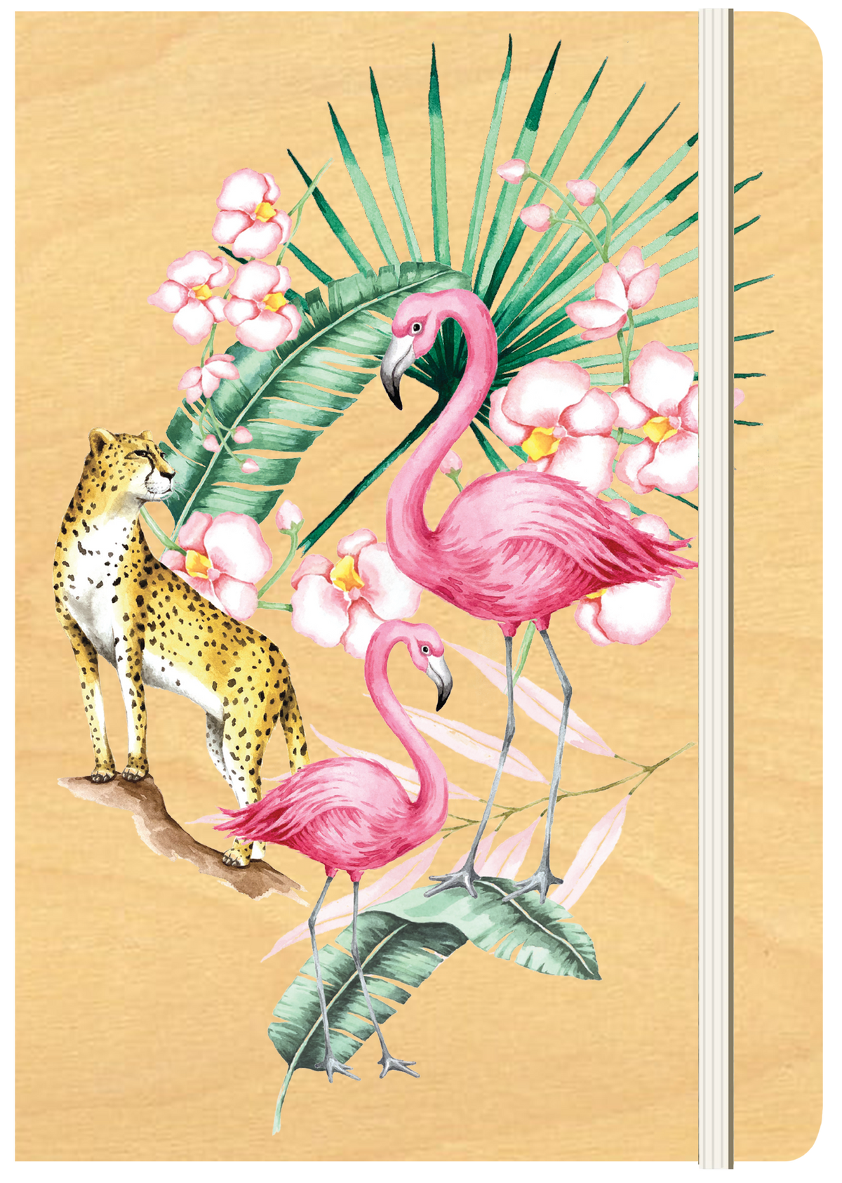 A5 Wood Cover Journal (Blank) - Flamingo Jungle