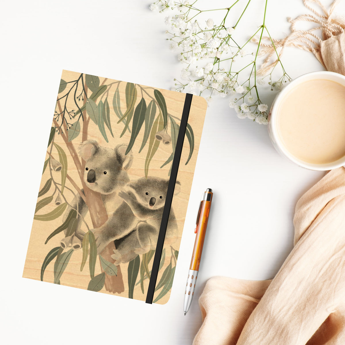 B6 Wood Cover Notebook (Lined) - Koala Cuddles