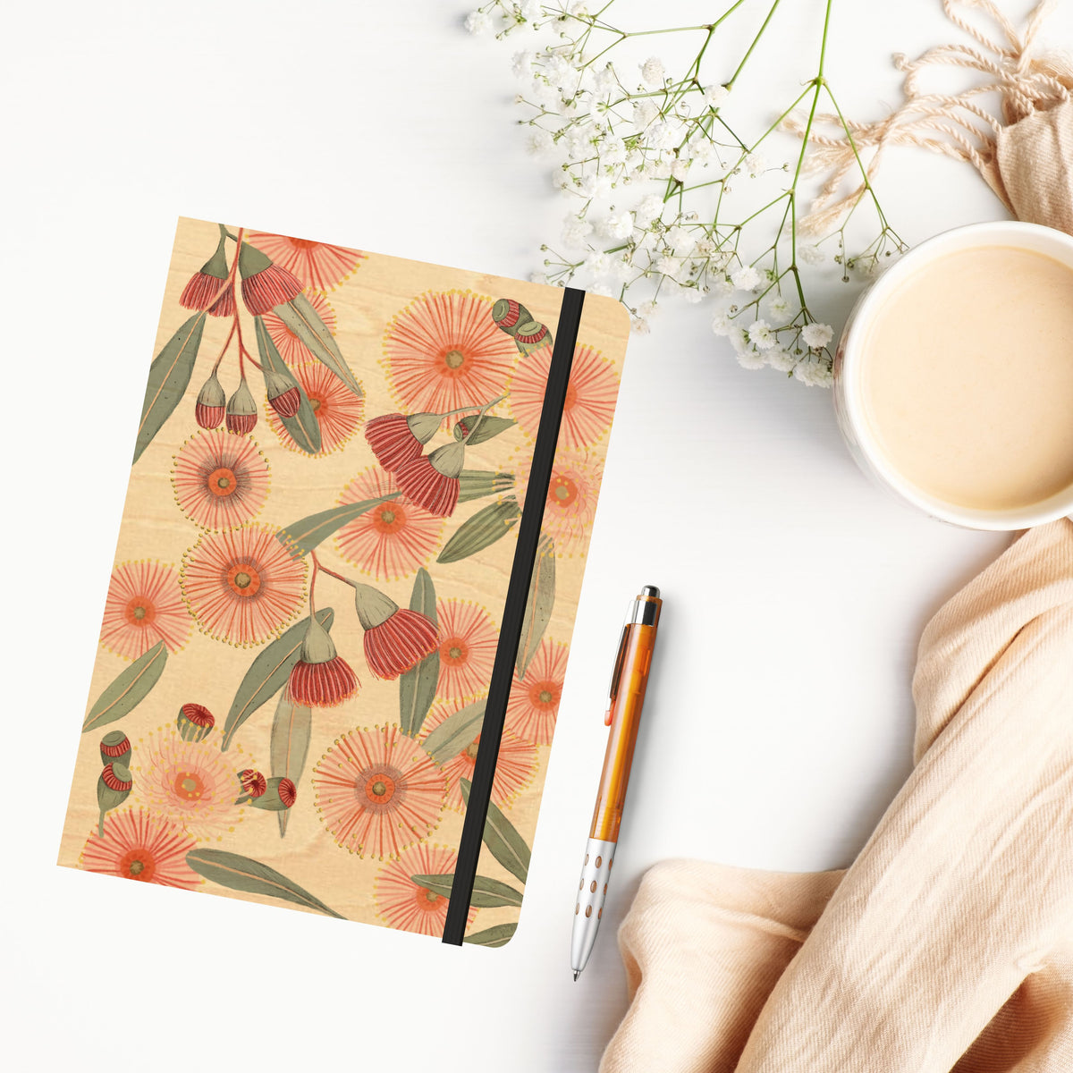 B6 Wood Cover Notebook (Lined) - Red Eucalyptus Burst