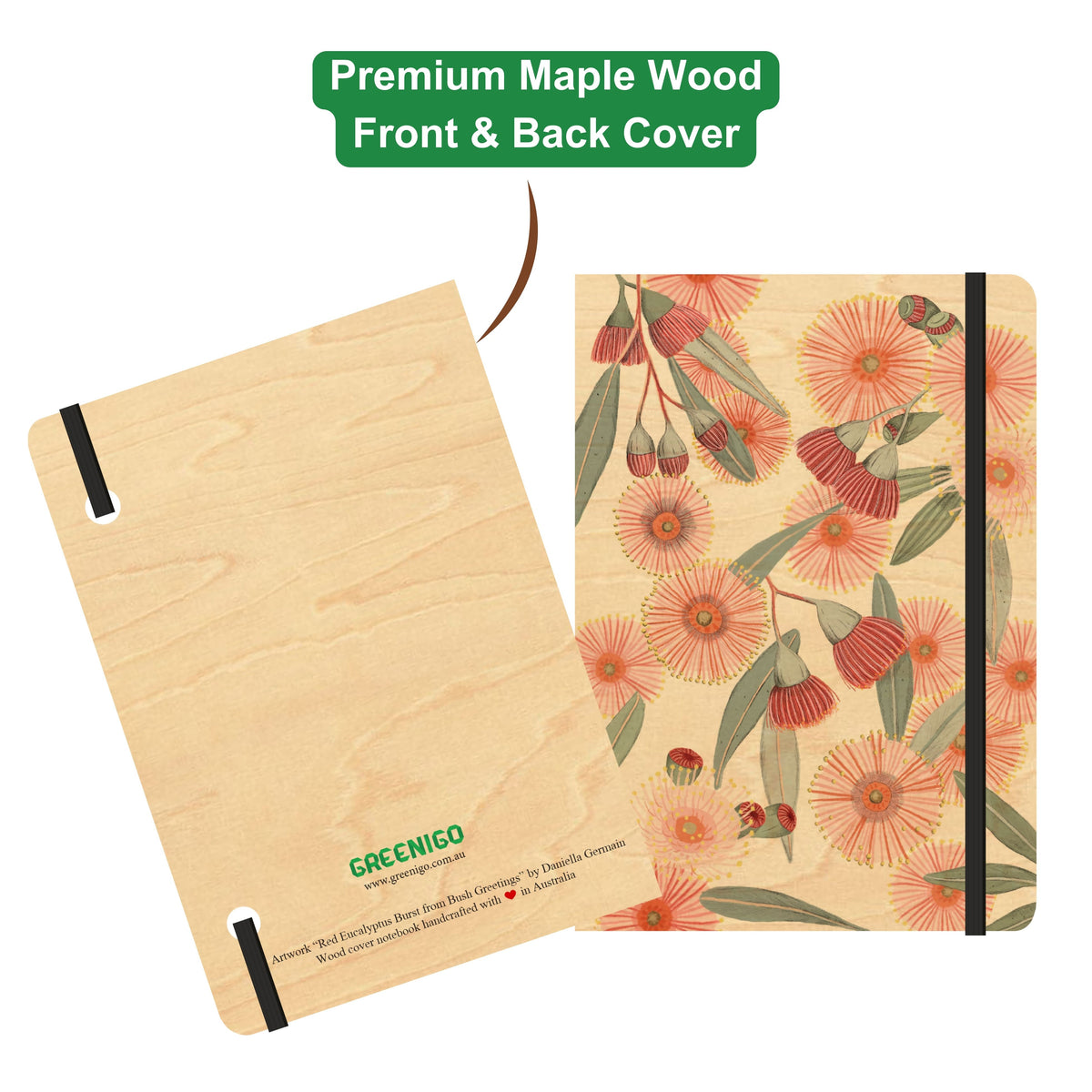 B6 Wood Cover Notebook (Lined) - Red Eucalyptus Burst