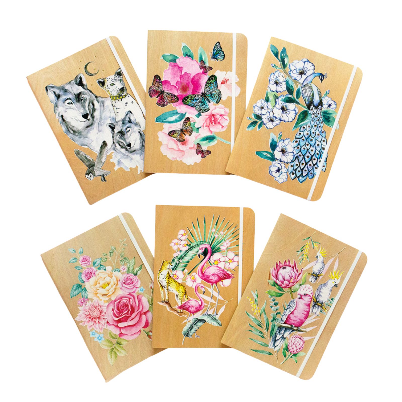 Wood Cover B6 Notebook Bundle - 6 Pack - Garden Collection