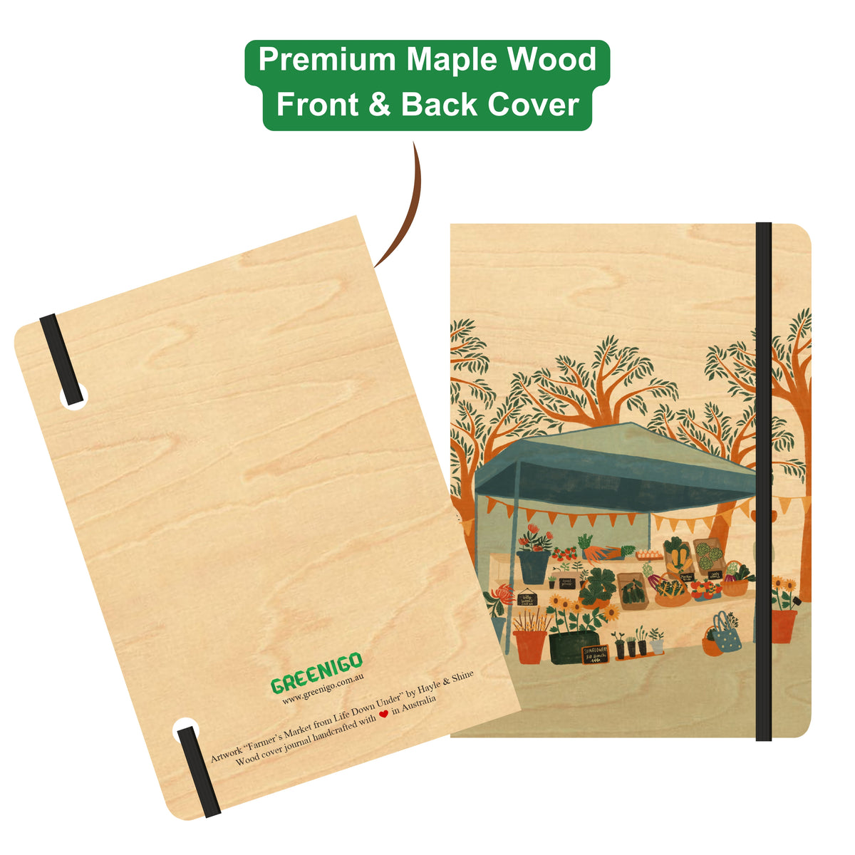 A5 Wood Cover Journal (Blank) - Farmers Market