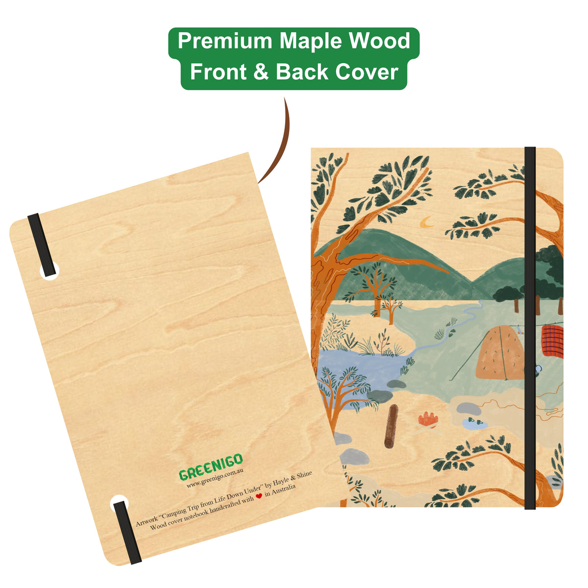 B6 Wood Cover Notebook (Lined) - Camping Trip