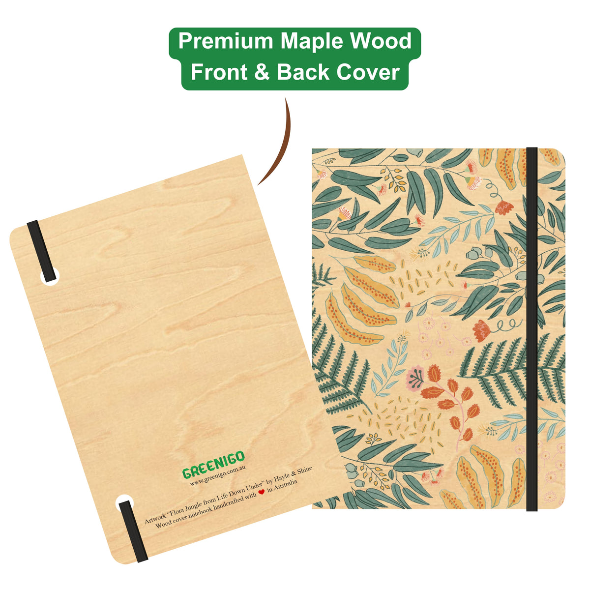 B6 Wood Cover Notebook (Lined) - Flora Jungle