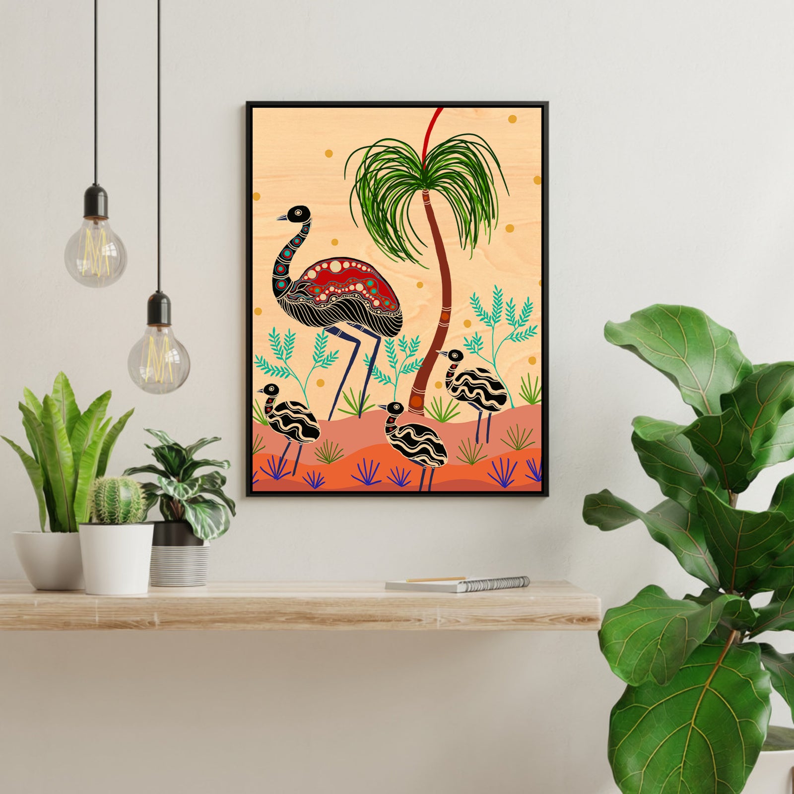 Wood Art Print A4 - Emu