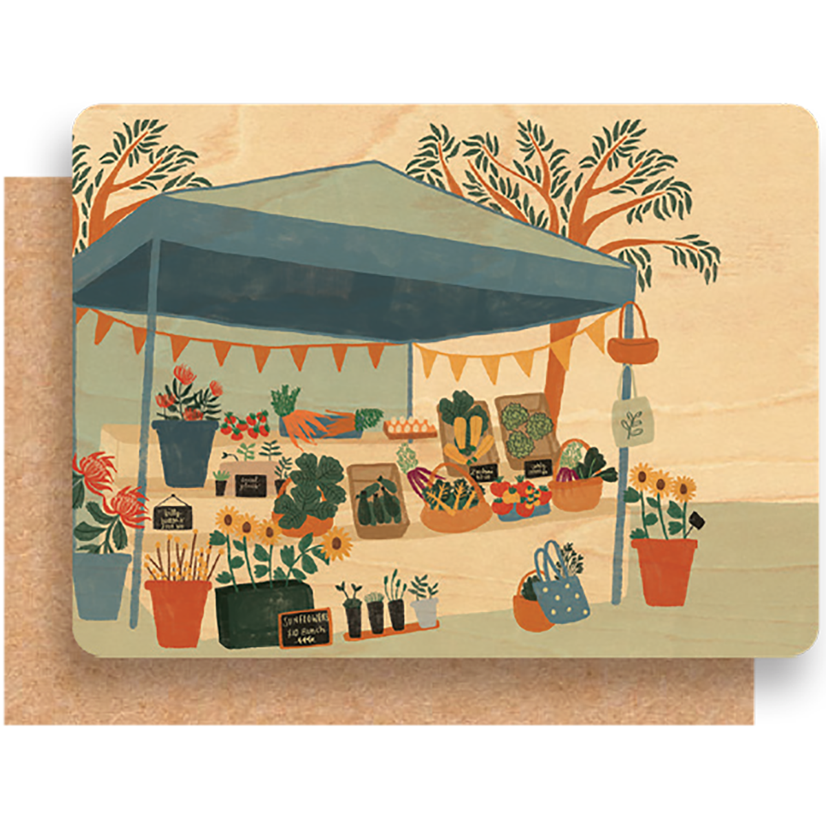 Wood Greeting Card - Farmers Market